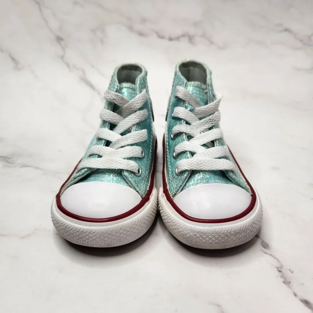 Converse Chuck Taylor All Star Sparkle Sneakers Teal High Tops Shoes Girls 5